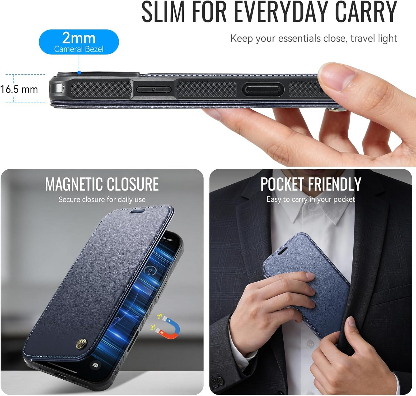 Premium Leather Wallet Folio Case with MagSafe for iPhone 16 Pro Max