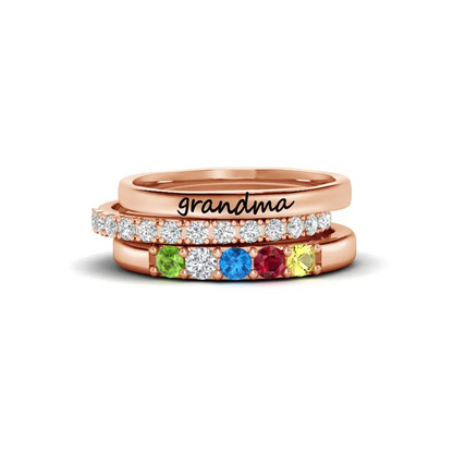 For Grandmother-Custom With Grandkids' Birthstones Stack Ring