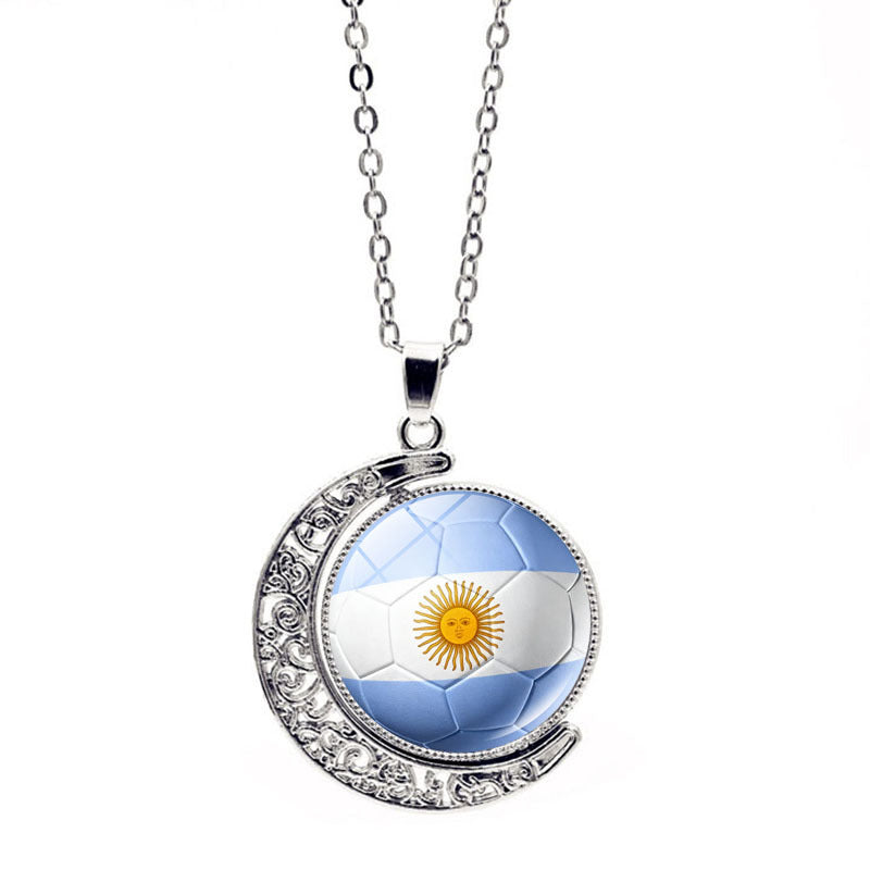 ⚽ 2026 World Cup Soccer Flag Necklace | 360° Spinning Moon Pendant Jewelry for Women