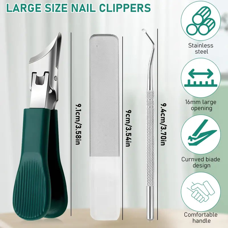 Wide Jaw Opening Nail Clippers for Thick Nails | Heavy Duty Podiatrist Tool Set