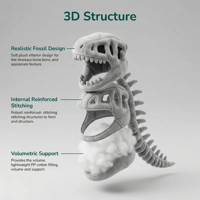 🦖 Funny Wearable Dinosaur Skeleton Plush | 3D T-Rex Fossil Hat & Tail Cozy Costume