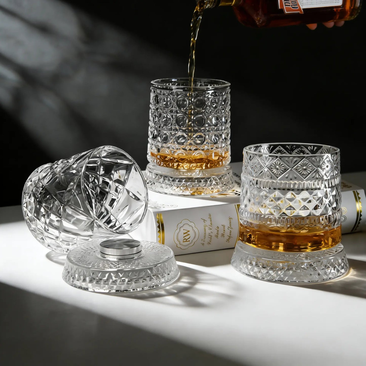 Luxury 360° Spinning Whiskey Glass | Star-Cut Heavy Tumbler for Tasting & Stress Relief