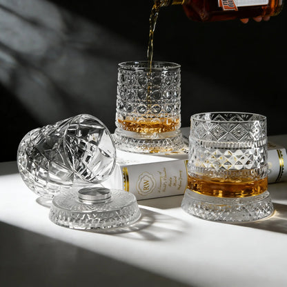Luxury 360° Spinning Whiskey Glass | Star-Cut Heavy Tumbler for Tasting & Stress Relief