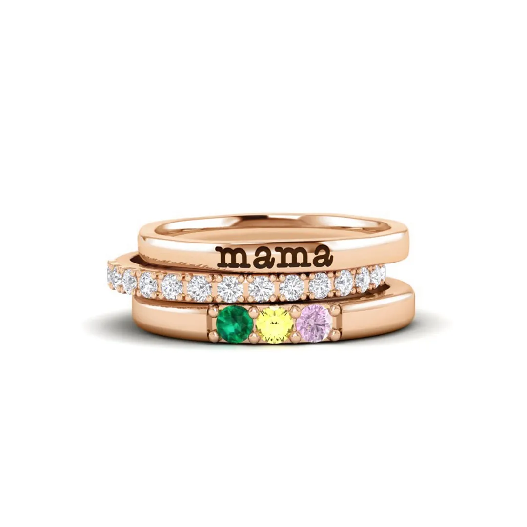 For Grandmother-Custom With Grandkids' Birthstones Stack Ring