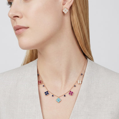 Rainbow Four-Leaf Clover Station Necklace | Dainty Multicolor Summer Charm Choker