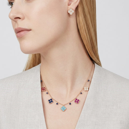 Rainbow Four-Leaf Clover Station Necklace | Dainty Multicolor Summer Charm Choker