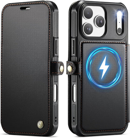 Premium Leather Wallet Folio Case with MagSafe for iPhone 16 Pro Max