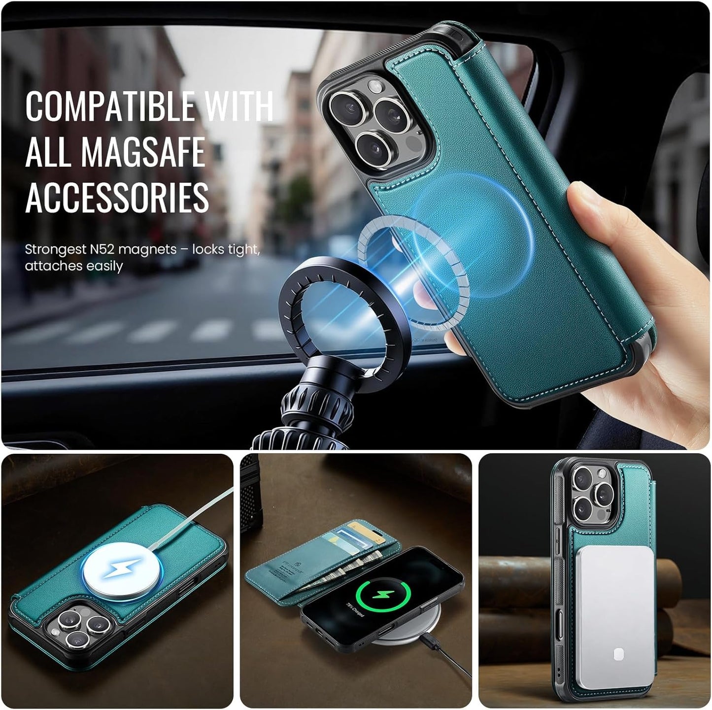 Premium Leather Wallet Folio Case with MagSafe for iPhone 16 Pro Max
