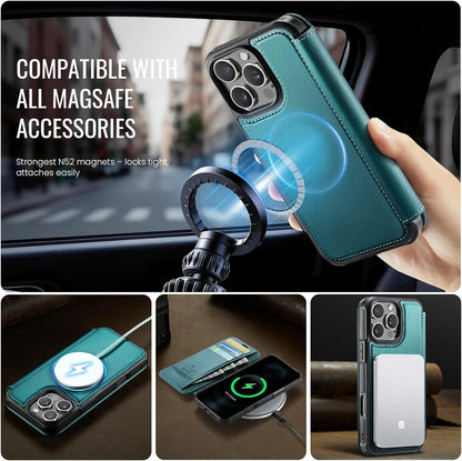 Premium Leather Wallet Folio Case with MagSafe for iPhone 16 Pro Max