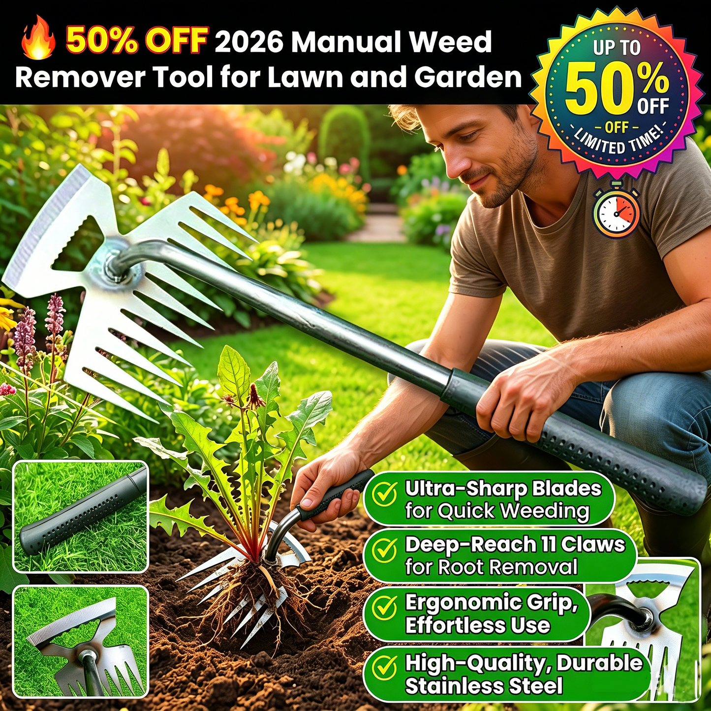 Manual Weed Remover Tool for Lawn and Garden