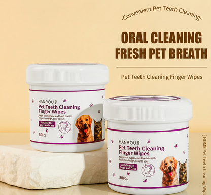 Pet Dental Care Finger Wipes (100 Wipes ，2 Packs of 50) - Dog & Cat Toothbrush Sleeves for Plaque & Tartar Removal, Fresh Breath Oral Wipes