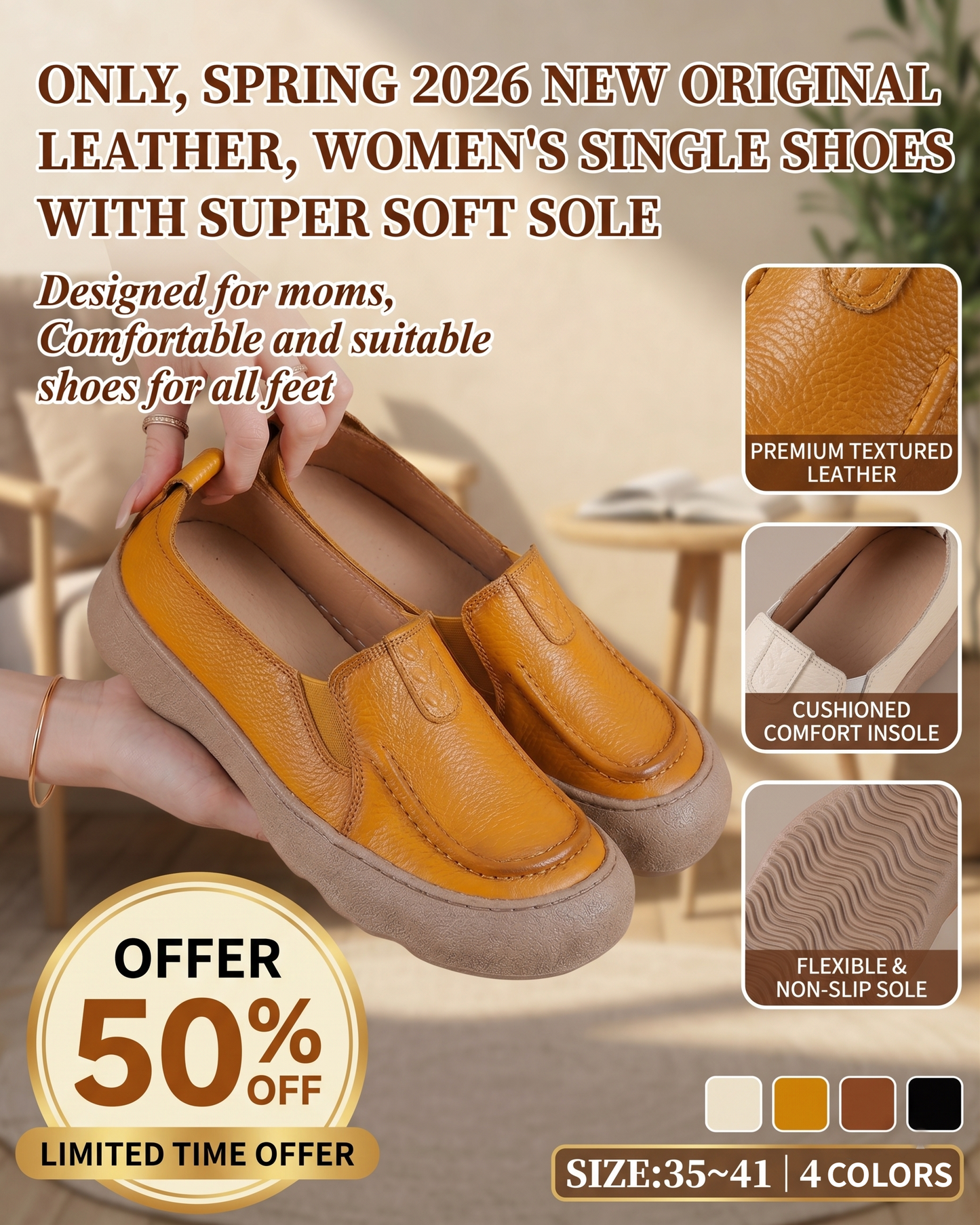 🥿🥿Spring 2026 New Original Leather Women's Single Shoes With Super Soft Sole
