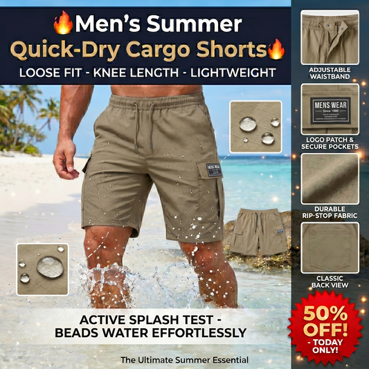 50% Off！Men’s Summer Quick‑Dry Cargo Shorts Loose Fit Knee Length