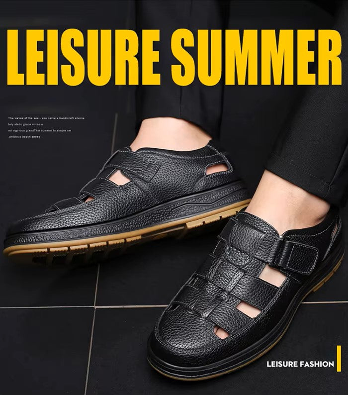 🎁50% OFF🎁Men’s Closed Toe Shock Leather Sandals – Comfort Meets Craftsmanship