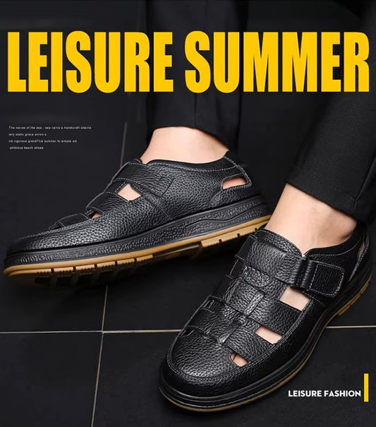 🎁50% OFF🎁Men’s Closed Toe Shock Leather Sandals – Comfort Meets Craftsmanship