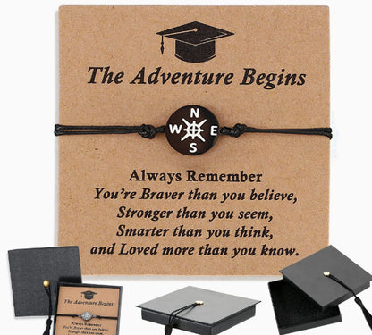 Graduation Compass Bracelet for Class of 2026 – Inspirational Gift for Her Him, High School College 8th Grade Graduate, Stainless Steel with Heartfelt Card & Graduation Cap Box