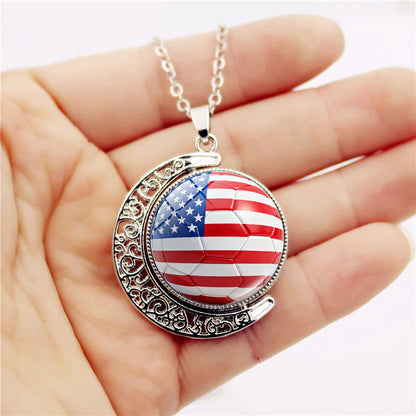 ⚽ 2026 World Cup Soccer Flag Necklace | 360° Spinning Moon Pendant Jewelry for Women