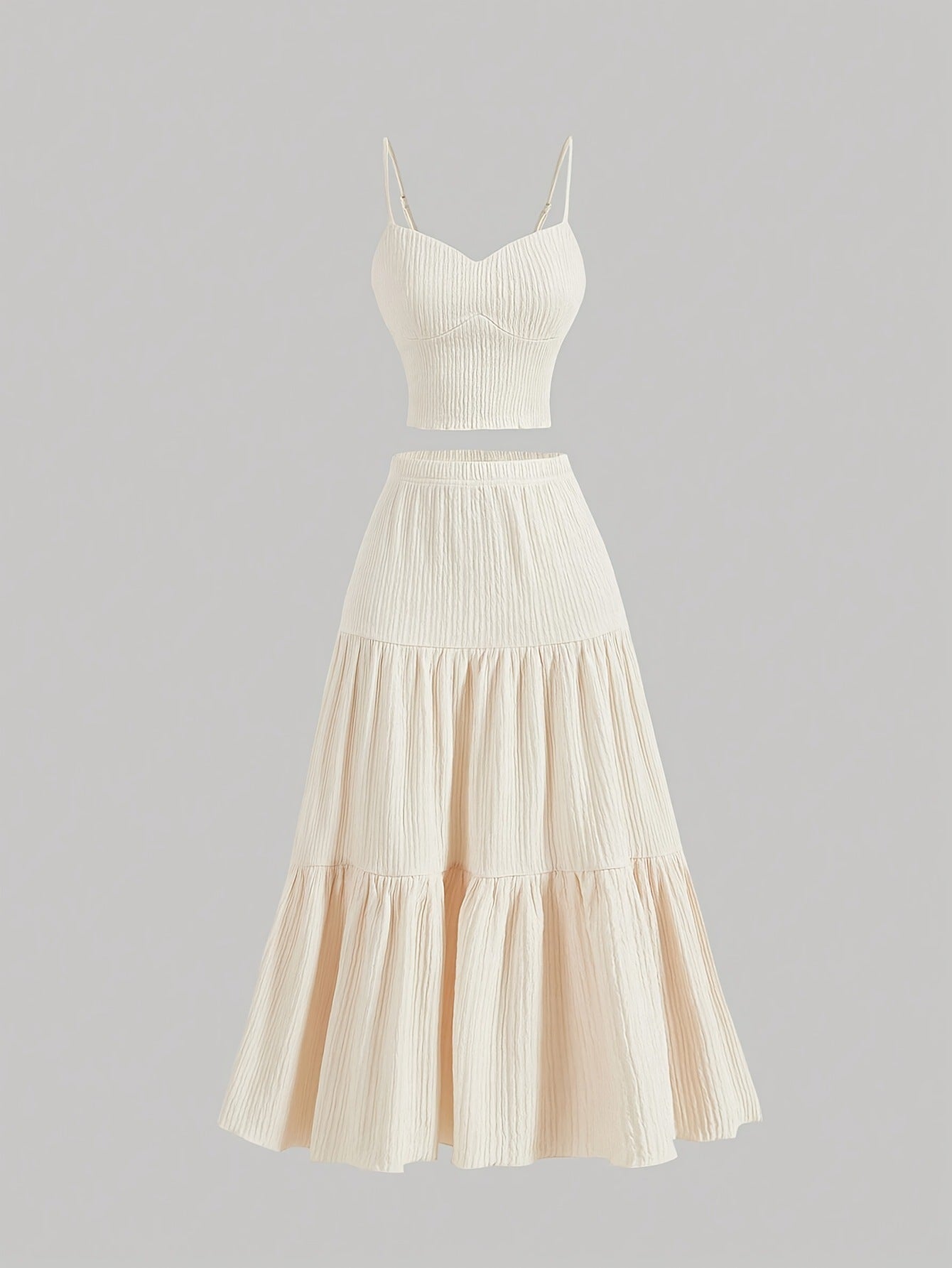✨ Effortless Summer Two-Piece Set | Textured Crop Cami & Flowy A-Line Midi Skirt