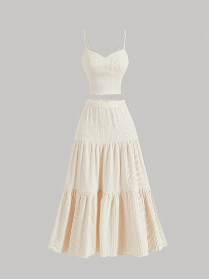 ✨ Effortless Summer Two-Piece Set | Textured Crop Cami & Flowy A-Line Midi Skirt
