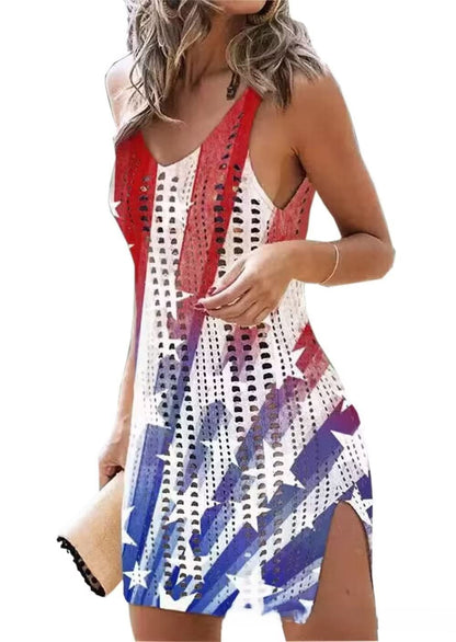 Women's American Flag Tank Dress | Patriotic Cutout Summer Sundress