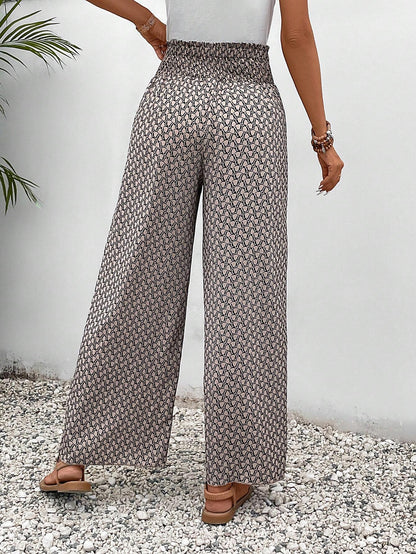 Lightweight Flowing Casual Wear Leg Trousers with Elastic Waist