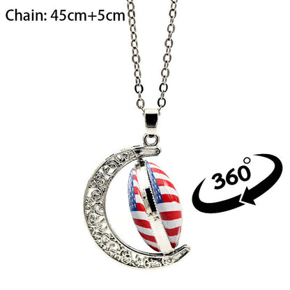 ⚽ 2026 World Cup Soccer Flag Necklace | 360° Spinning Moon Pendant Jewelry for Women