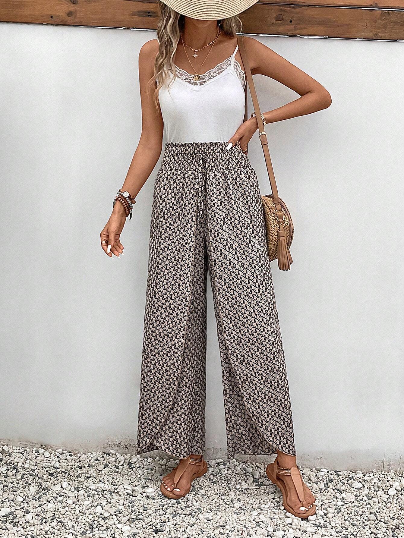 Lightweight Flowing Casual Wear Leg Trousers with Elastic Waist