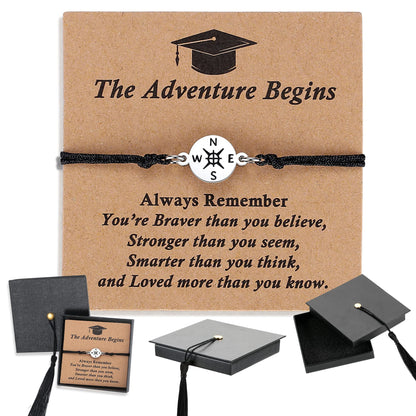 Graduation Compass Bracelet for Class of 2026 – Inspirational Gift for Her Him, High School College 8th Grade Graduate, Stainless Steel with Heartfelt Card & Graduation Cap Box