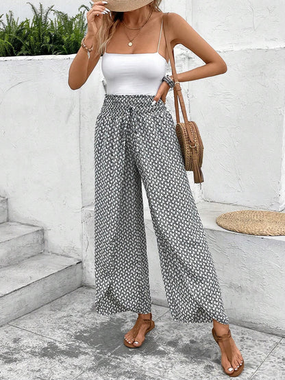 Lightweight Flowing Casual Wear Leg Trousers with Elastic Waist