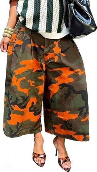 Women Baggy Cargo Jeans Camo Army Fatigue Wide Leg Harem Cropped Denim Pants Plus Size Camouflage Jean Trousers