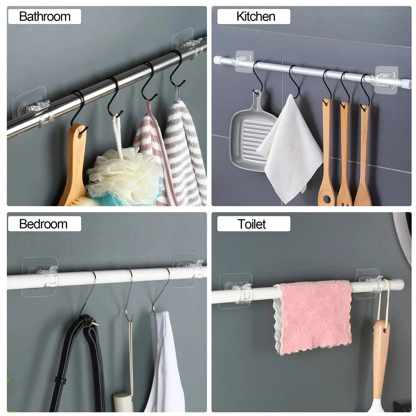 A set of 20PCS Curtain Rod Brackets with Clips,Transparent Drapery Hooks,Rod Hanging,Adjustable Rods Holder,Multipurposefor Curtain Rod Hooks for Livingroom Bathroom Kitchen Bedroom Toilet Apartment