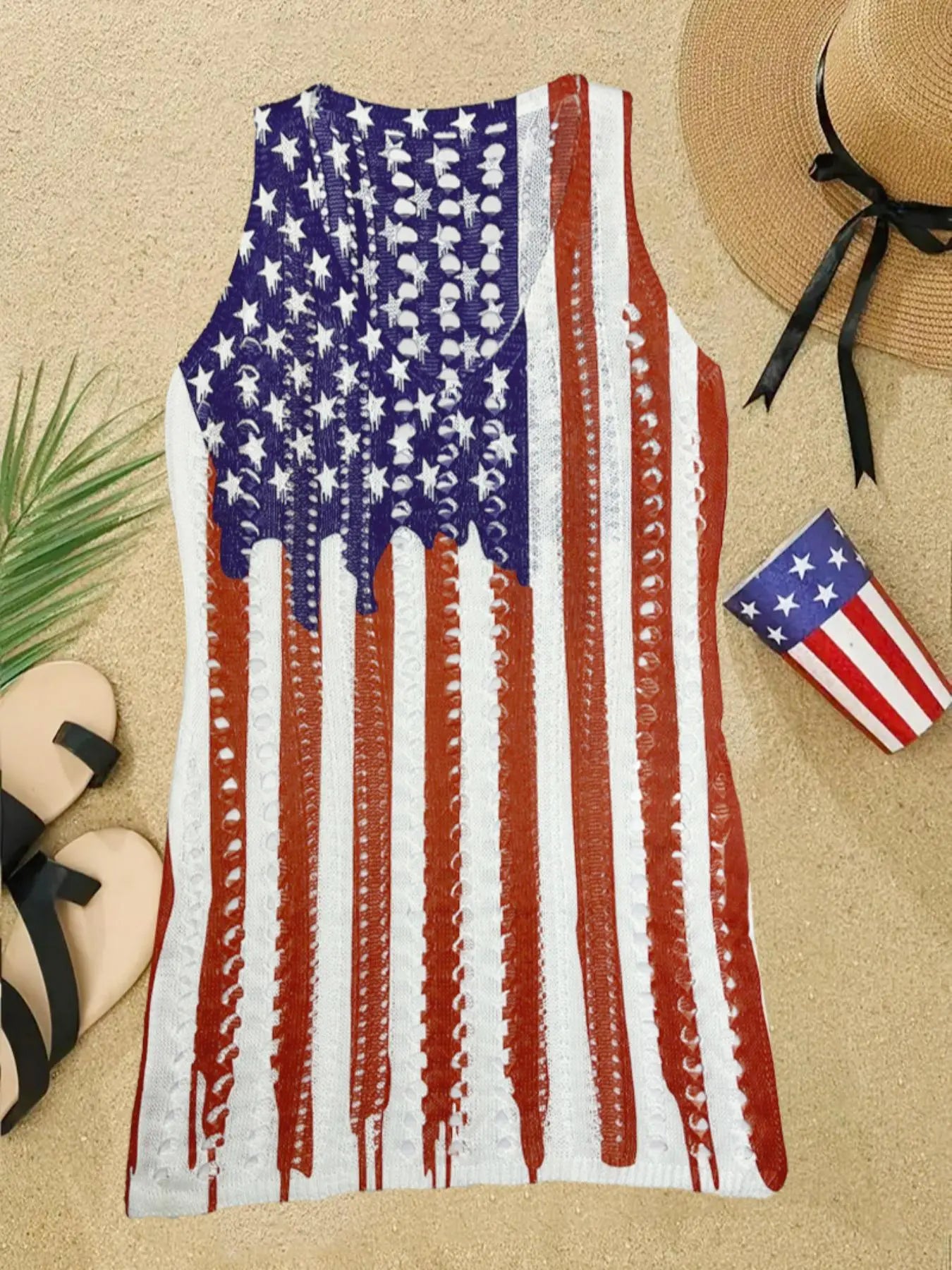 Women's American Flag Tank Dress | Patriotic Cutout Summer Sundress