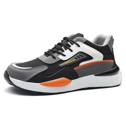 Men's Color-block Lace Up Front Mesh Breathable Safety Shoes, Lightweight Comfortable Anti-slip Work Protective Shoes, Steel Toe Shoes