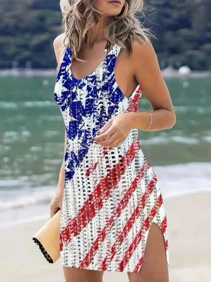 Women's American Flag Tank Dress | Patriotic Cutout Summer Sundress