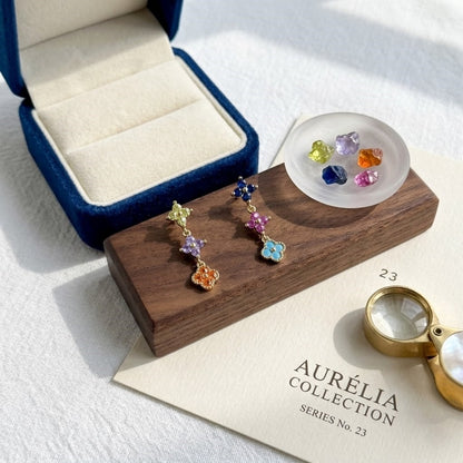 Multicolor Boho Clover Studs | Dainty Gilded Earrings with 925 Silver Pins for Summer Luck