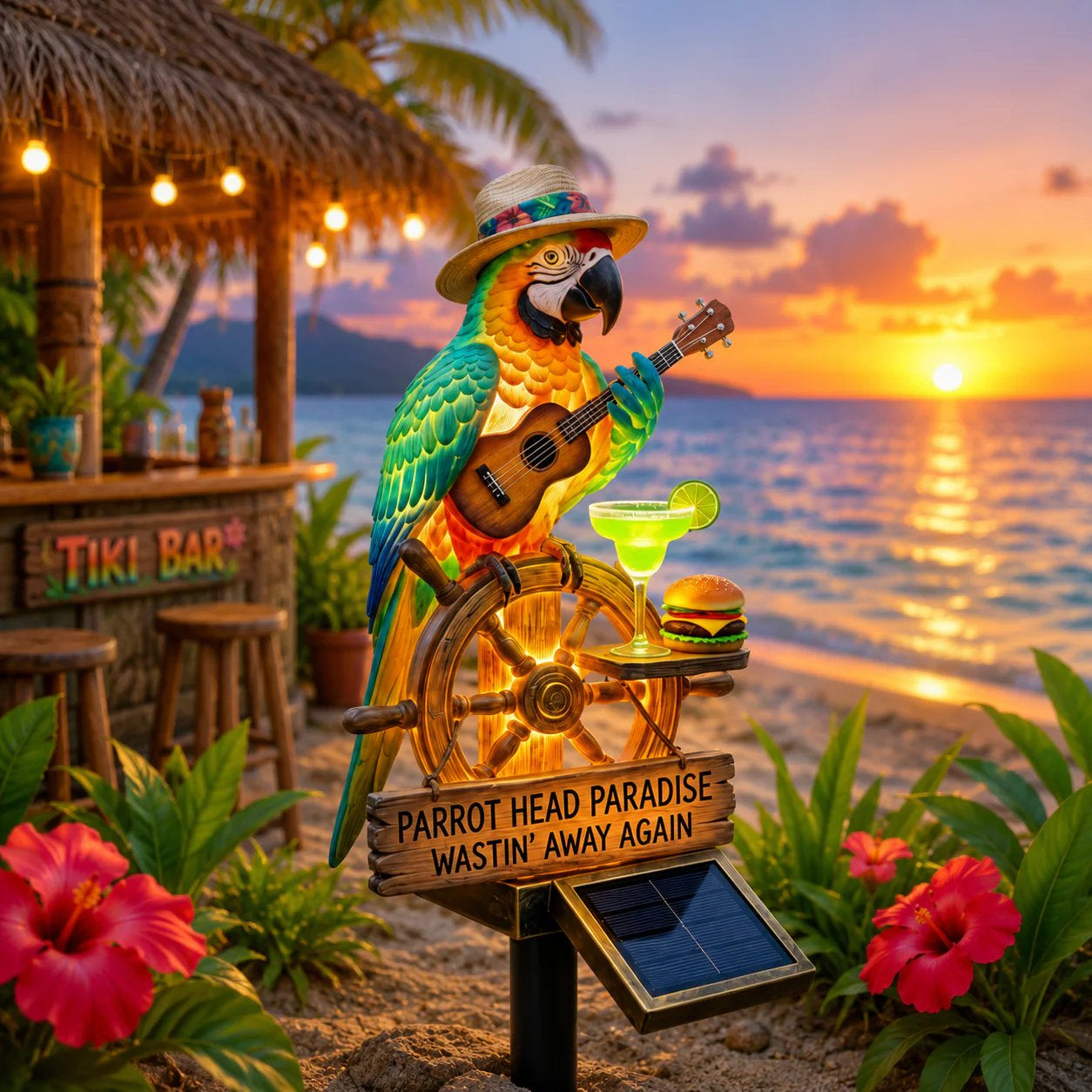 🔥Hot Sale 50% off 🌴 Solar Parrot Statue Light – Hawaiian Luau Tropical Garden Decor