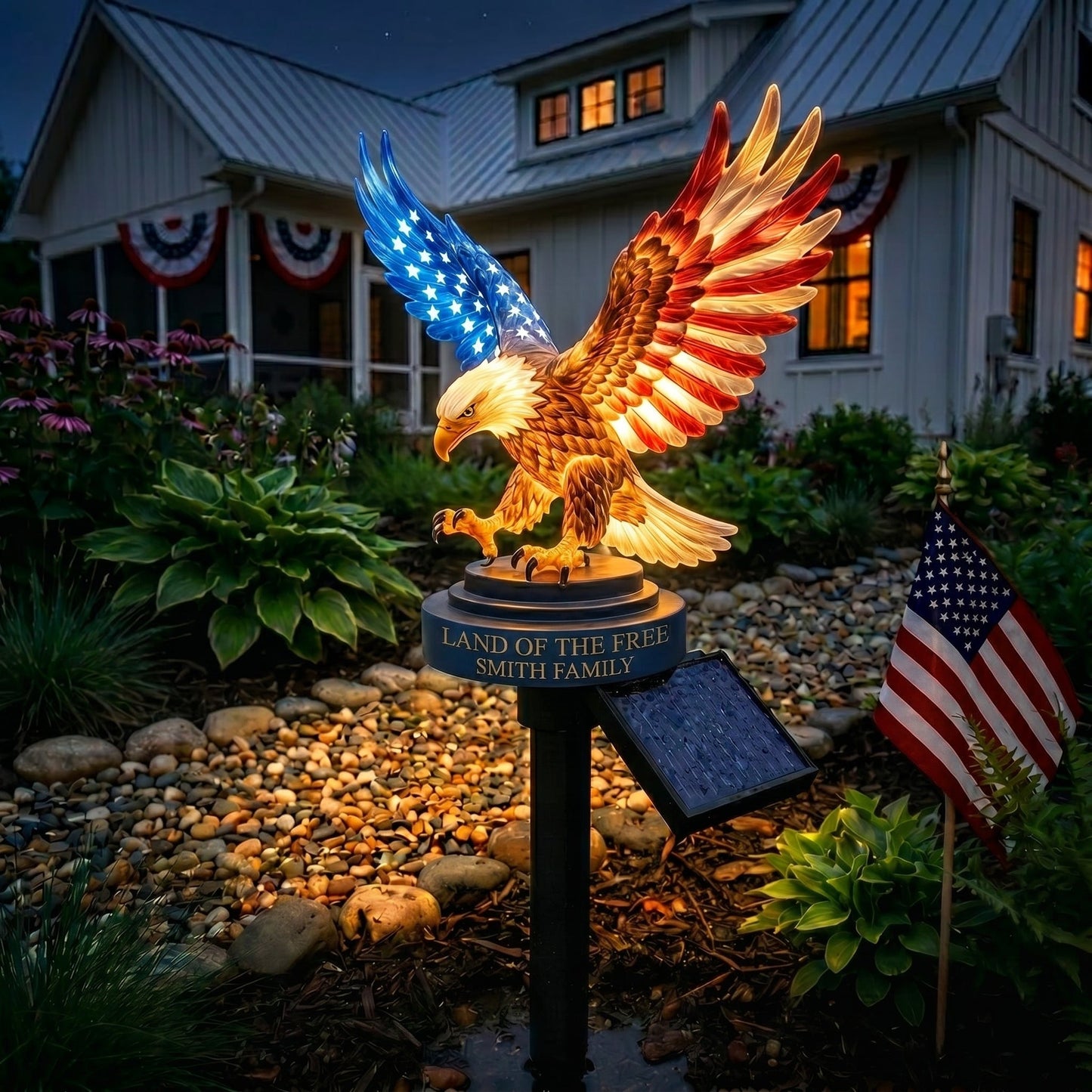 Personalized Solar Eagle Garden Light - A Glowing Tribute to American Freedom