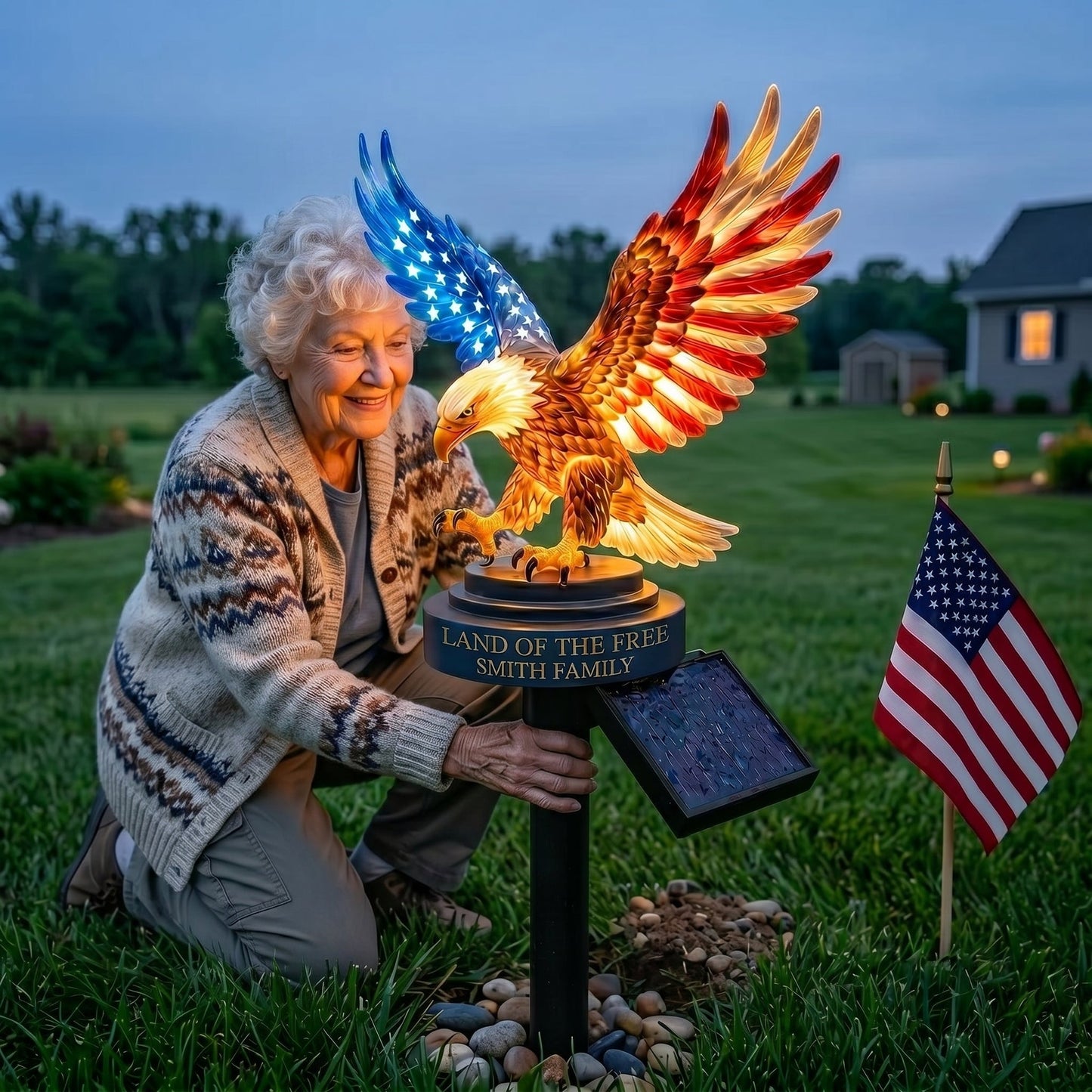 Personalized Solar Eagle Garden Light - A Glowing Tribute to American Freedom