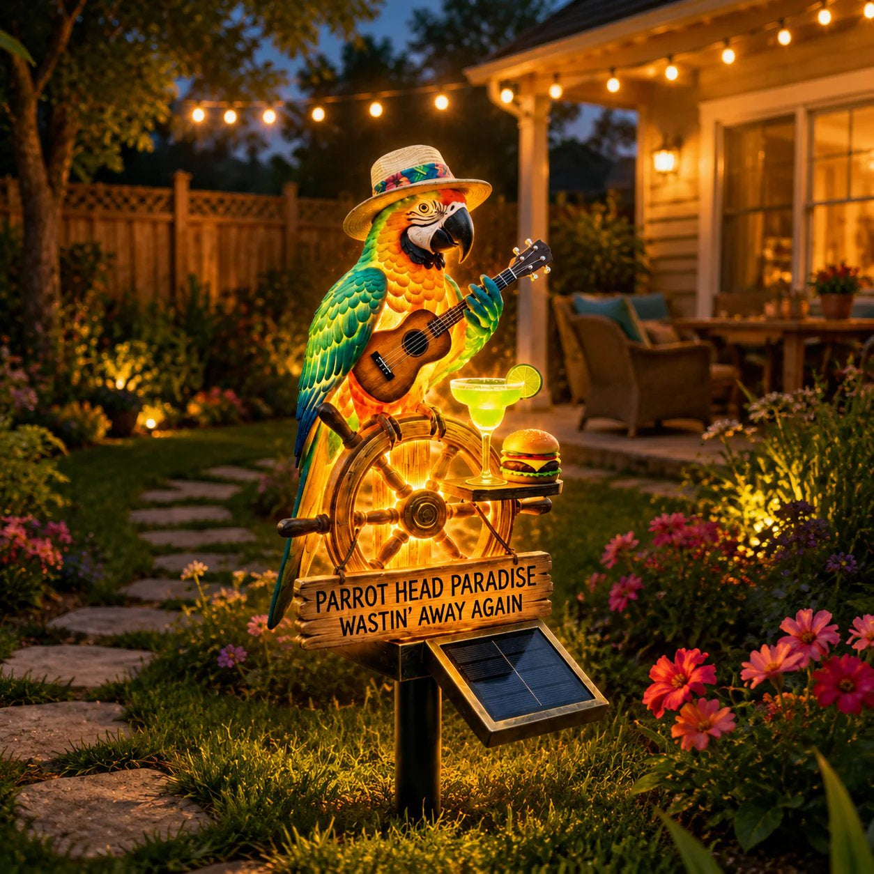 🔥Hot Sale 50% off 🌴 Solar Parrot Statue Light – Hawaiian Luau Tropical Garden Decor