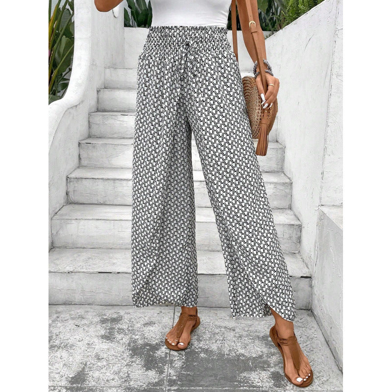 Lightweight Flowing Casual Wear Leg Trousers with Elastic Waist