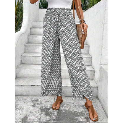 Lightweight Flowing Casual Wear Leg Trousers with Elastic Waist