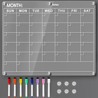 🗓️ Easy-to-Read Magnetic Acrylic Fridge Board | 14.5"x11.5" Clear Dry Erase Monthly Calendar, Weekly Planner, and Memo Board for Home Organization