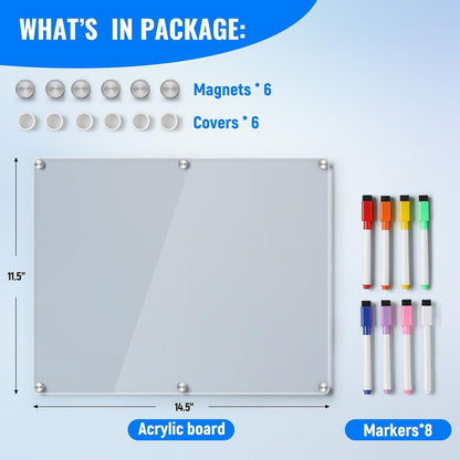 🗓️ Easy-to-Read Magnetic Acrylic Fridge Board | 14.5"x11.5" Clear Dry Erase Monthly Calendar, Weekly Planner, and Memo Board for Home Organization