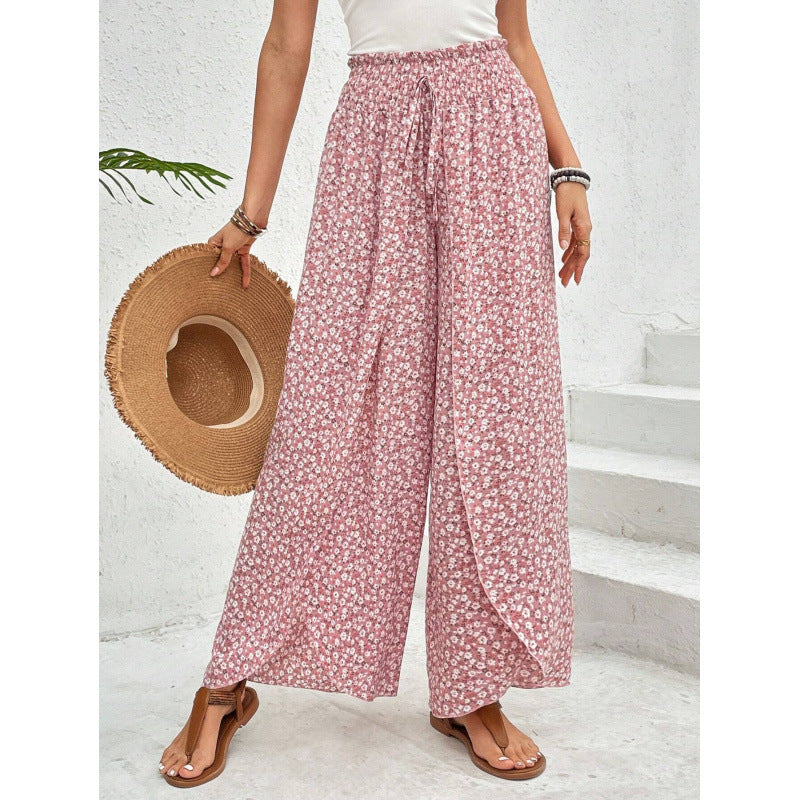 Lightweight Flowing Casual Wear Leg Trousers with Elastic Waist