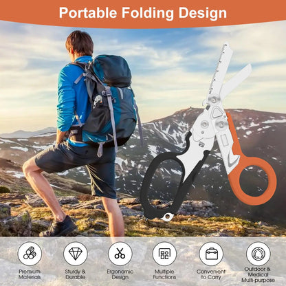 🚑 6-in-1 Tactical Folding Shears | Emergency Trauma Scissors & EDC Multi-Tool with Holster