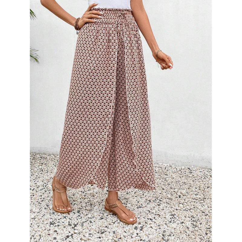 Lightweight Flowing Casual Wear Leg Trousers with Elastic Waist