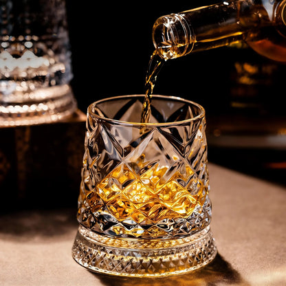 Luxury 360° Spinning Whiskey Glass | Star-Cut Heavy Tumbler for Tasting & Stress Relief