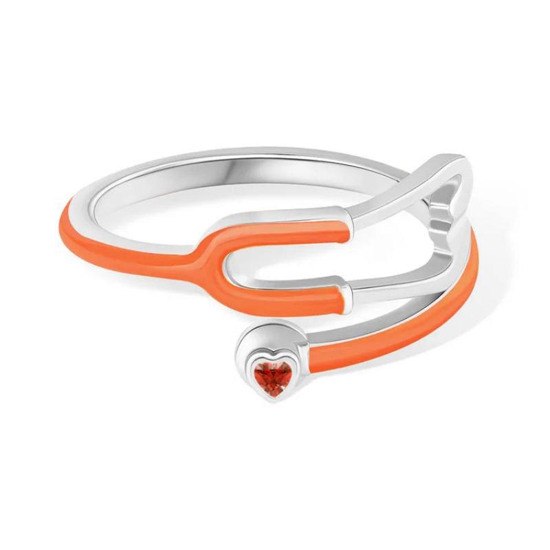 Personalized Multicolor Enamel Stethoscope Heart Birthstone Ring Nurses Week Appreciation Gift for Nurse Doctor Medical Staff