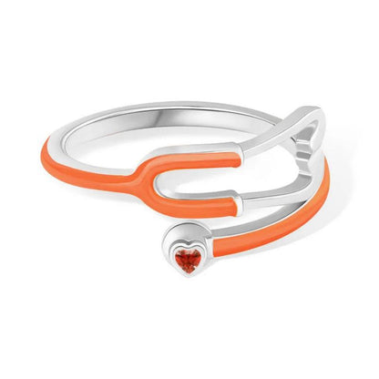 Personalized Multicolor Enamel Stethoscope Heart Birthstone Ring Nurses Week Appreciation Gift for Nurse Doctor Medical Staff