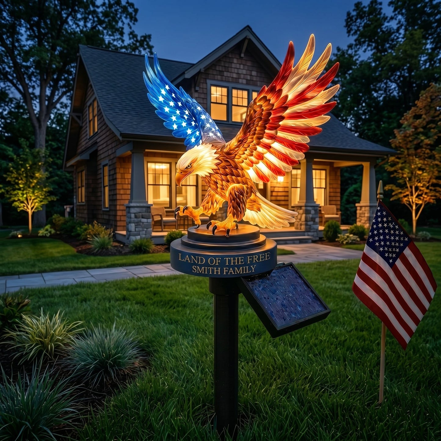 Personalized Solar Eagle Garden Light - A Glowing Tribute to American Freedom